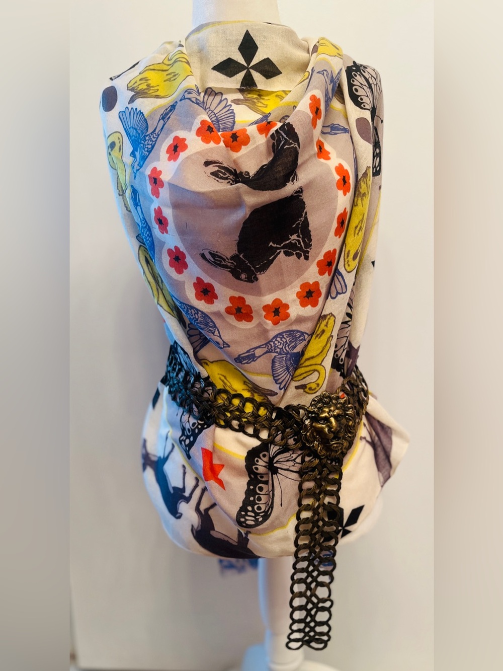 Yarnz oversized cashmere and silk blend scarf an intricate, whimsical print